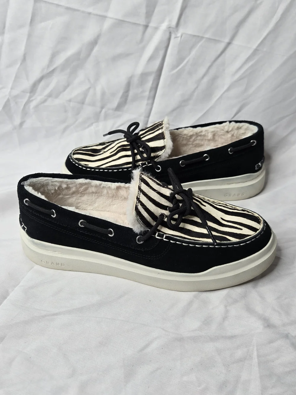 Cole Haan GrandSeries Women's Zebra Fur Lined Boat Shoes 8.5B